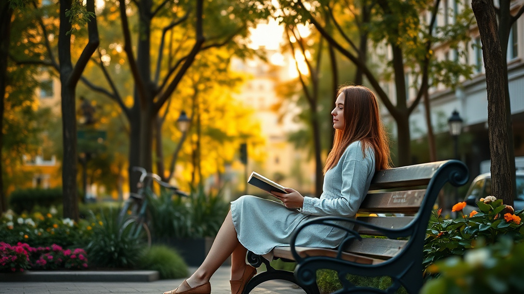 A woman relaxing in a peaceful urban park